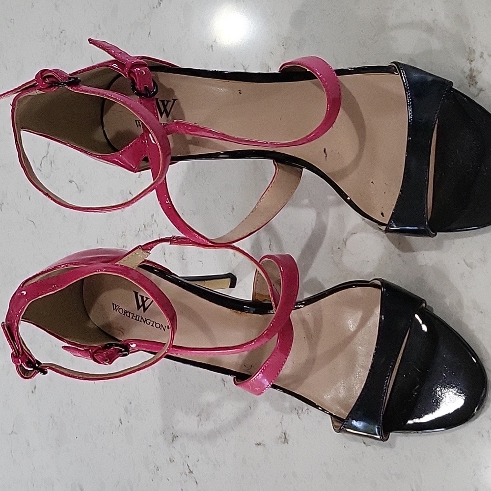 3 inch pink and black heels